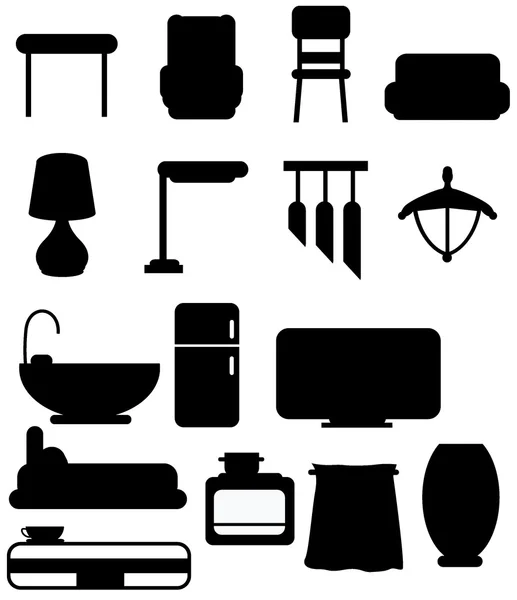 Silhouettes furniture object — Stock Vector