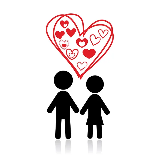 Couple silhouettes hearts — Stock Vector