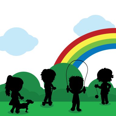 Children silhouettes background clipart