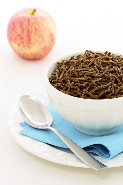 stock image Healthy breakfast with fresh apple and wheat bran cereal