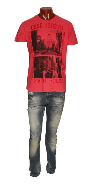 Mannequin dressed in jeans with shirt — Stock Photo, Image