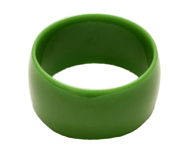 Green plastic bangles on white background — Stock Photo, Image
