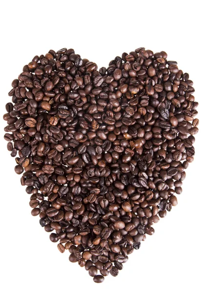 Heart of the coffee beans on white background — Stock Photo, Image