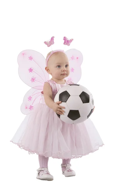 小女孩与足球球 — 图库照片