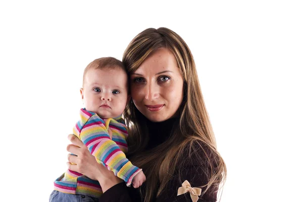Mother with baby in her arms, on a white background — Stock Photo, Image