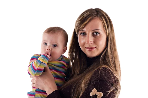Mother with baby in her arms, on a white background — Stock Photo, Image