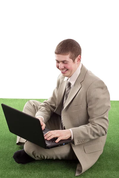 stock image Young business man working on a laptop