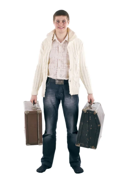 Man with an old suitcase — Stock Photo, Image