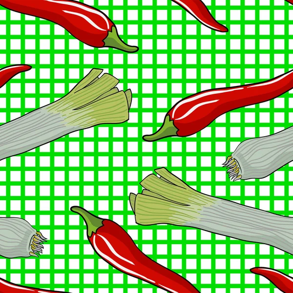 无缝的蔬菜图案韭葱和红辣椒 — 图库照片