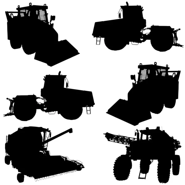Silhouetten von landwirtschaftlichen Fahrzeugen gesetzt. — Stockfoto