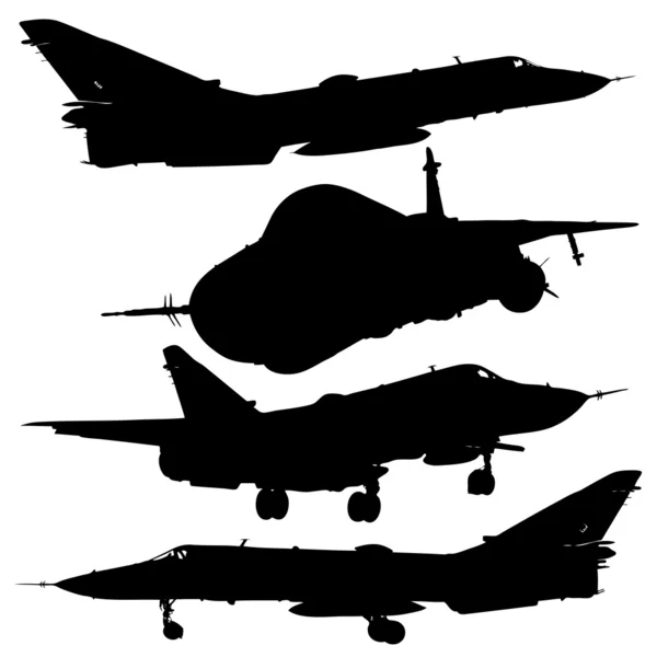 Militärische Kampfflugzeug Silhouetten gesetzt — Stockfoto