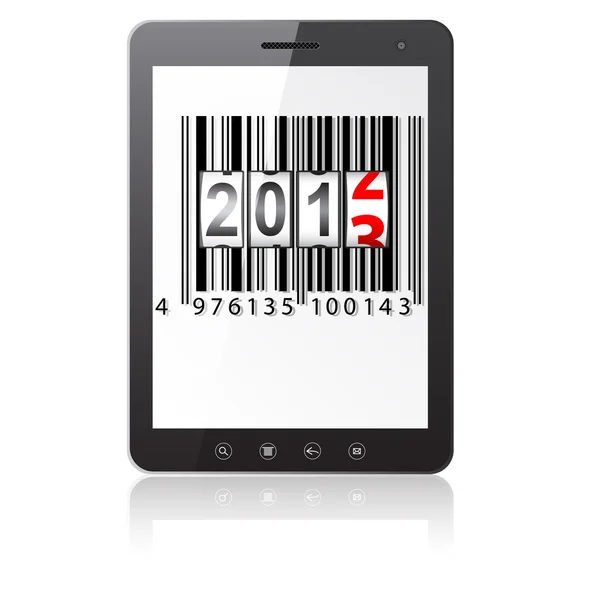 Tablet PC ordenador con 2013 contador de Año Nuevo, código de barras —  Fotos de Stock