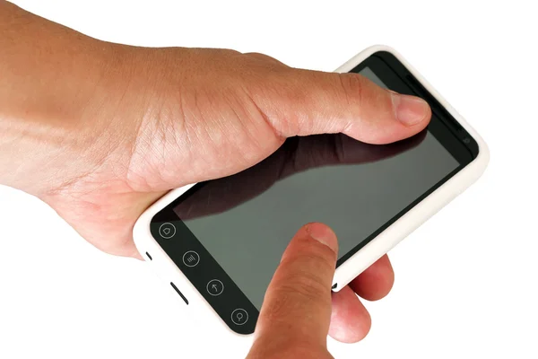 Mobiele telefoon in een man's hand. — Stockfoto