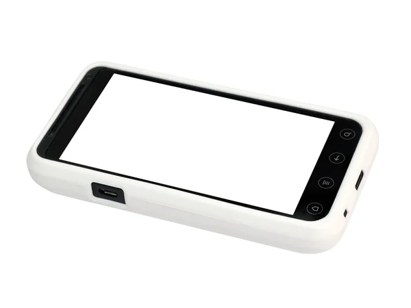 Мобильный телефон в белом чехле — стоковое фото
