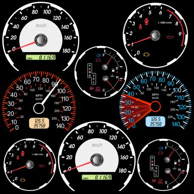 Set of car speedometers for racing design. clipart
