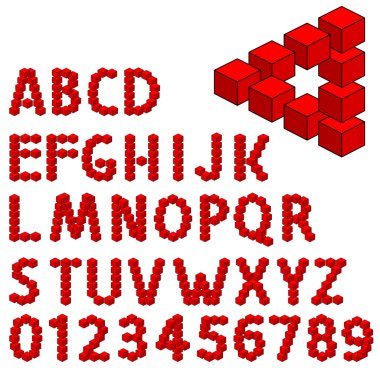 Abstract optical illusion three dimension alphabet set. clipart