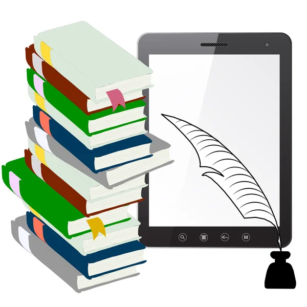 Tablet PC computer with a pen and ink with books — Stock Photo, Image