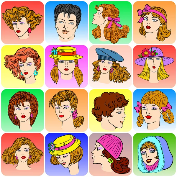 stock image Set of various cartoon male and female faces.