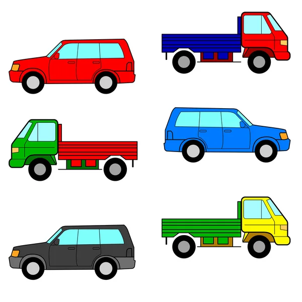 Sada auta, nákladní a osobní automobily. — Stock fotografie
