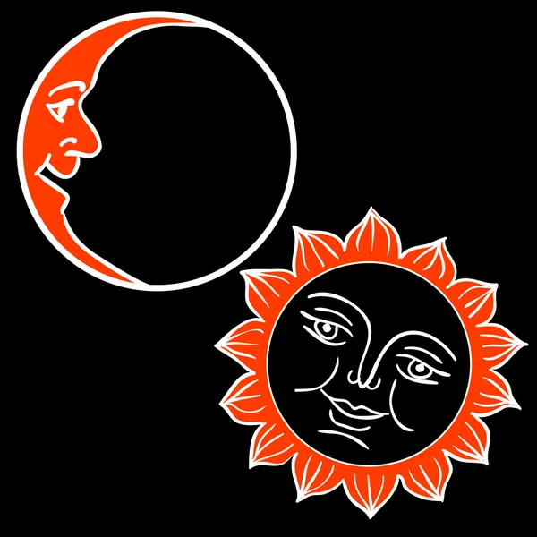 Abbildung von Mond und Sonne mit Gesichtern — Stockfoto