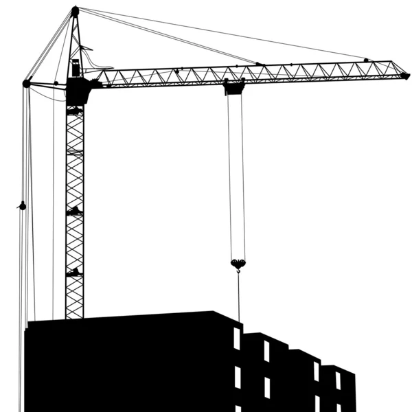 Silhouet van een kranen werken aan het gebouw op een witte achterzijde — Stockfoto
