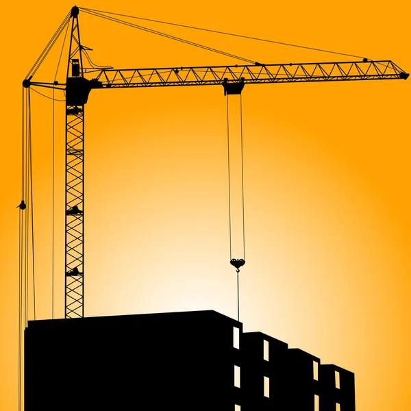 Silhouette of crane on a sunset on a building — Stock Photo, Image