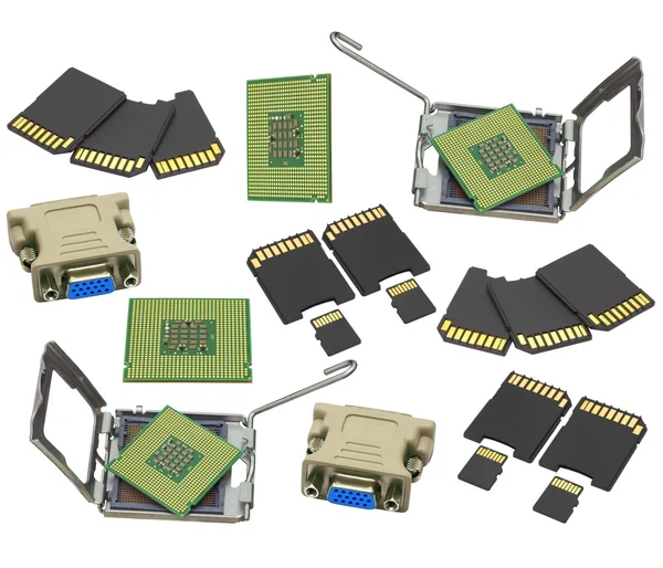 Conjunto de processador de computador, cartões de memória e computador — Fotografia de Stock