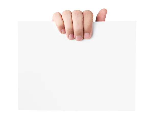 Человеческая рука держит пустую карточку с копировальным местом — стоковое фото