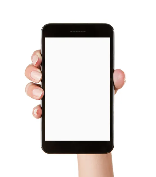 Telefone inteligente em branco na mão — Fotografia de Stock