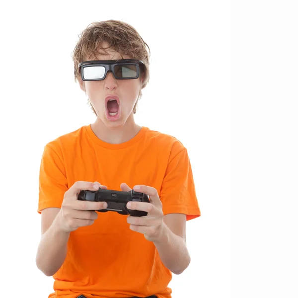 Kind spelen 3d videogame — Stockfoto