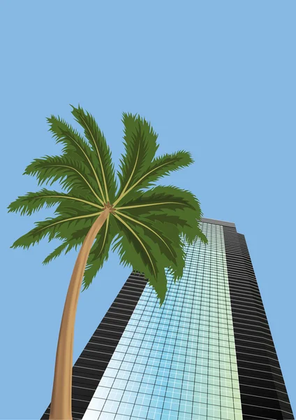 Ουρανοξύστης και παλάμη δέντρο — Διανυσματικό Αρχείο