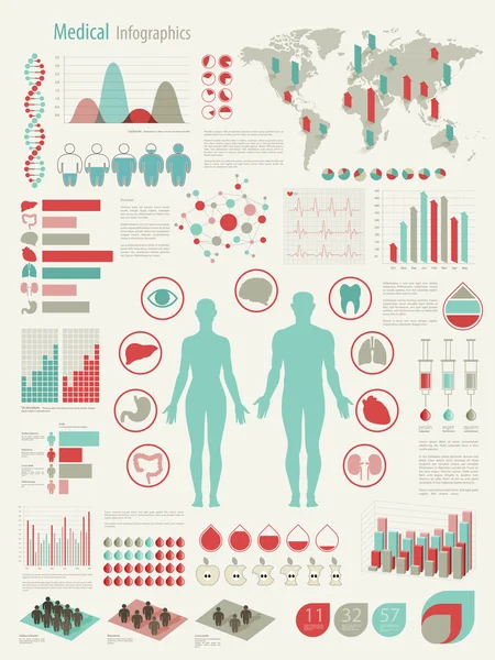 Conjunto de infografía médica con gráficos — Archivo Imágenes Vectoriales