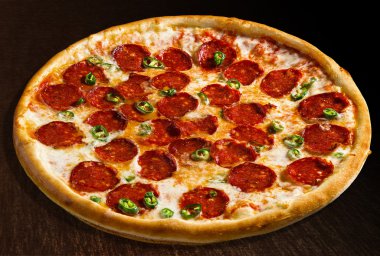 Pizza diavola with pepperoni and pimento - isolated clipart