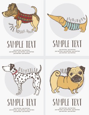 Sketch-style drawing of the dogs cards set clipart