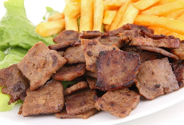 stock image Kebab meat and french fries