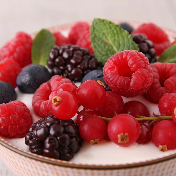 Yoghurt en bessen fruit — Stockfoto