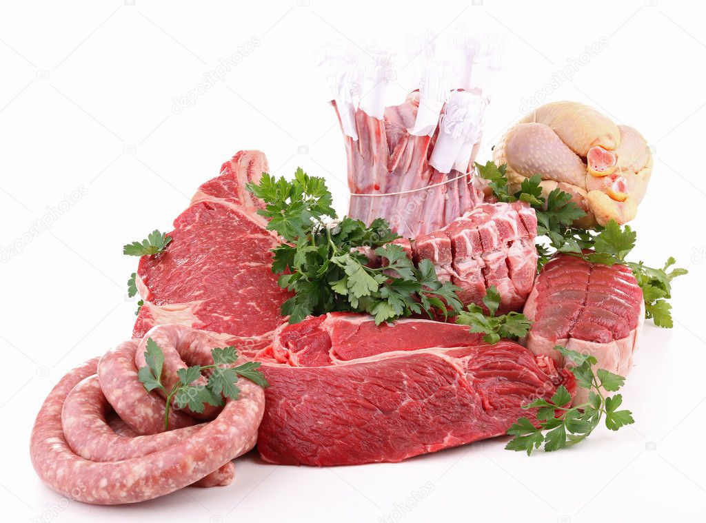 Assorted of fresh raw meats