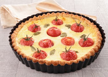 Tomato quiche with basil clipart