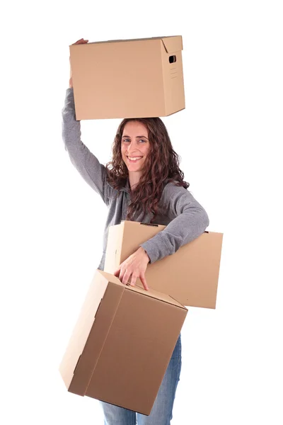 stock image Woman with cardboard