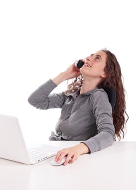 iş kadını ile telefon ve bilgisayar
