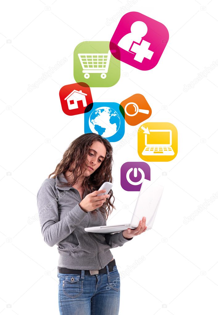 Woman with phone and application