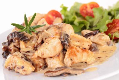 Grilled meat with cream and mushrooms clipart