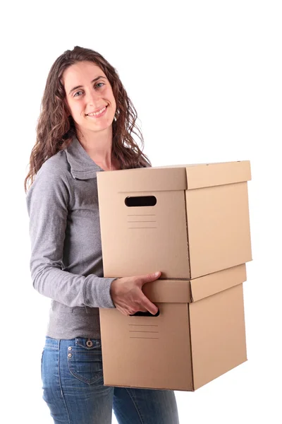 stock image Woman with cardboard