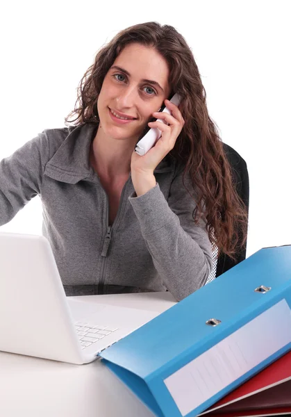 Businesswoman with phone,computer and documents — Stock Photo, Image