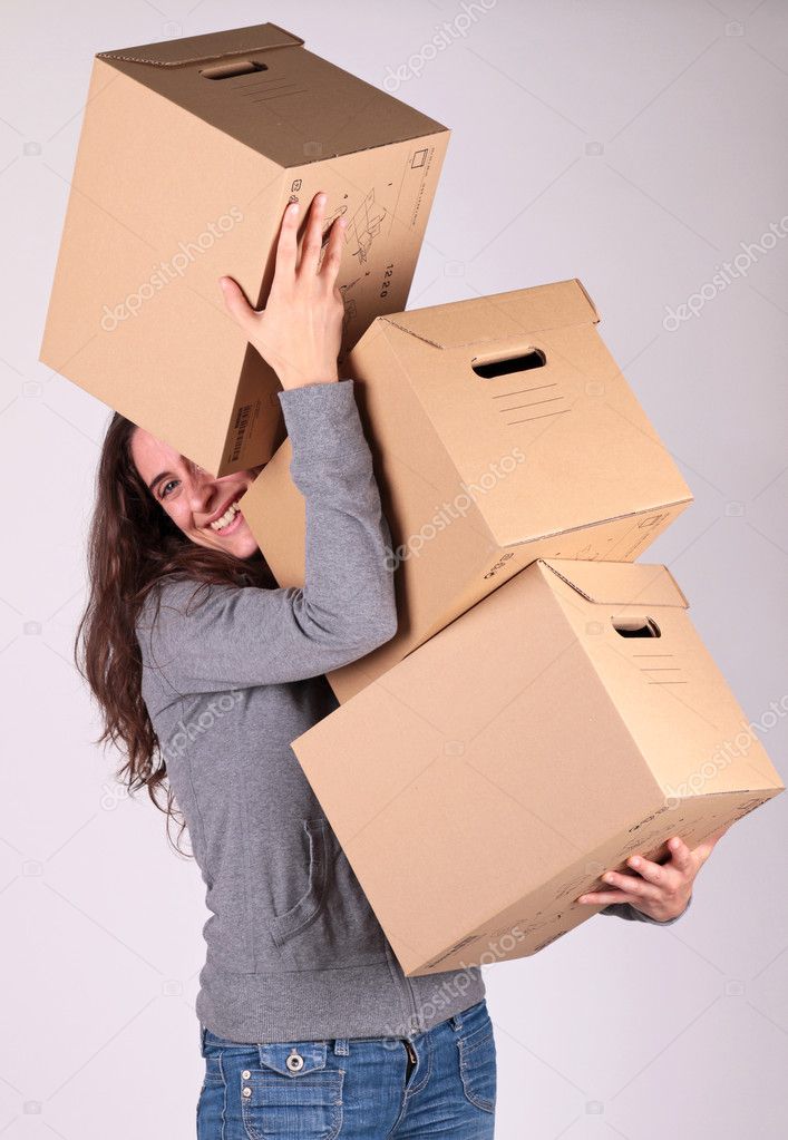 Woman holding cardboard