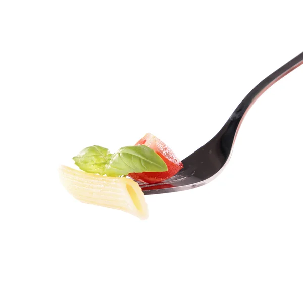 stock image Fork with pasta, tomato and basil