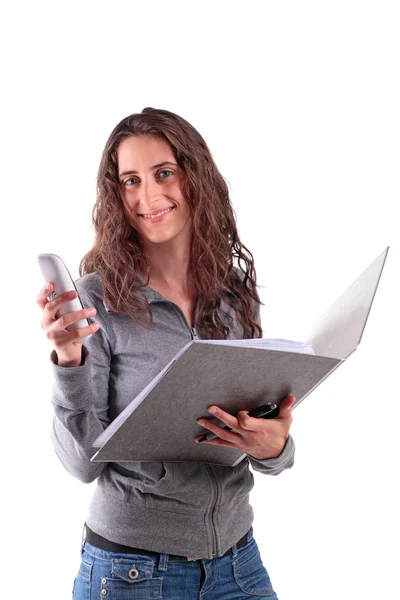 Woman with phone and document — Stock Photo, Image