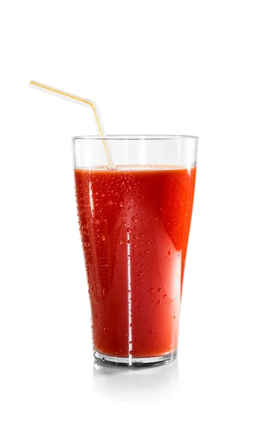 stock image Glass of tomato juice and a straw isolated