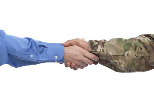Рукопожатие военных и предпринимателей
