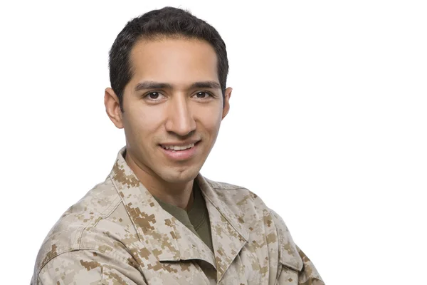 Hispanic Military Man Smiler – stockfoto